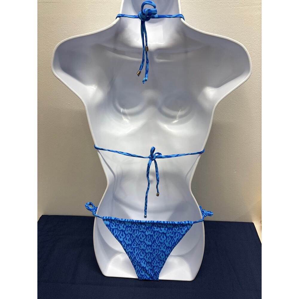 Blue halter strings two piece swimsuit women’s size small strap tie new - Picture 5 of 10